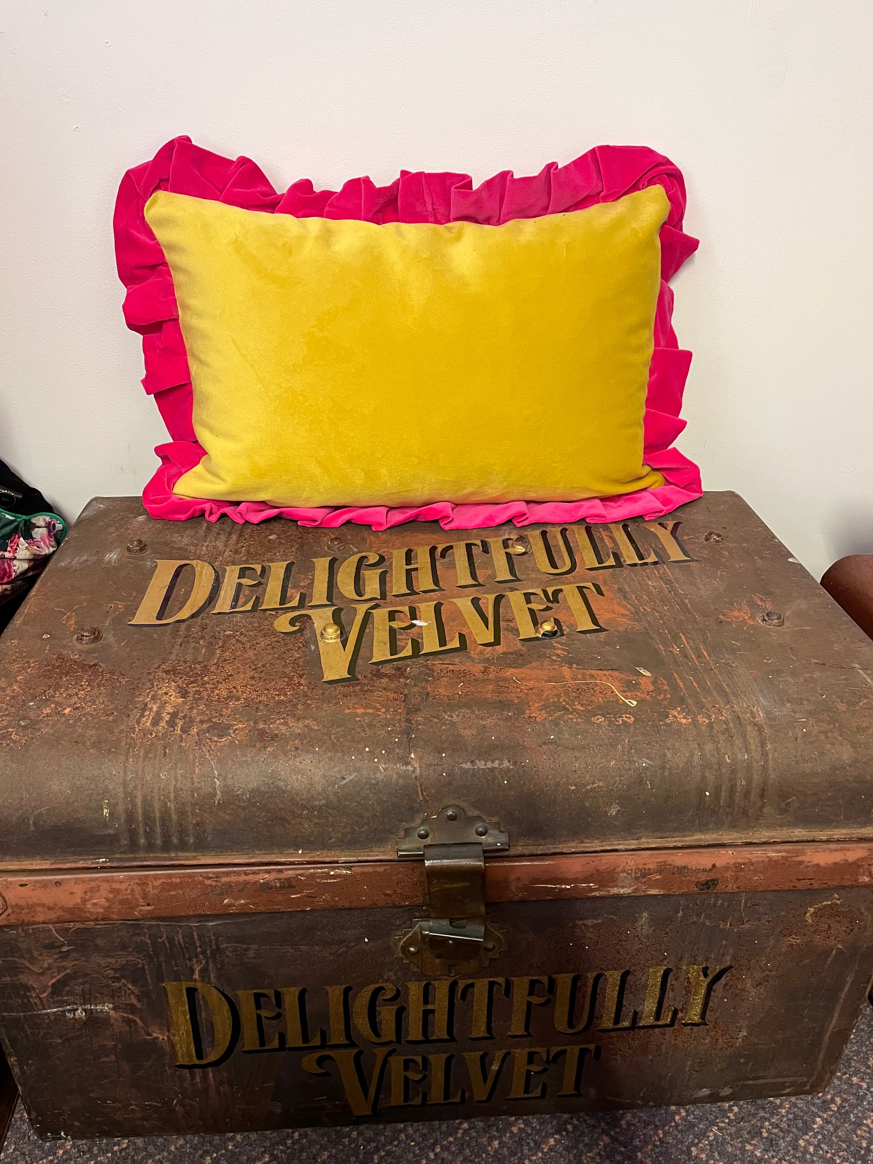 Sunshine yellow Frilly bolster cushion