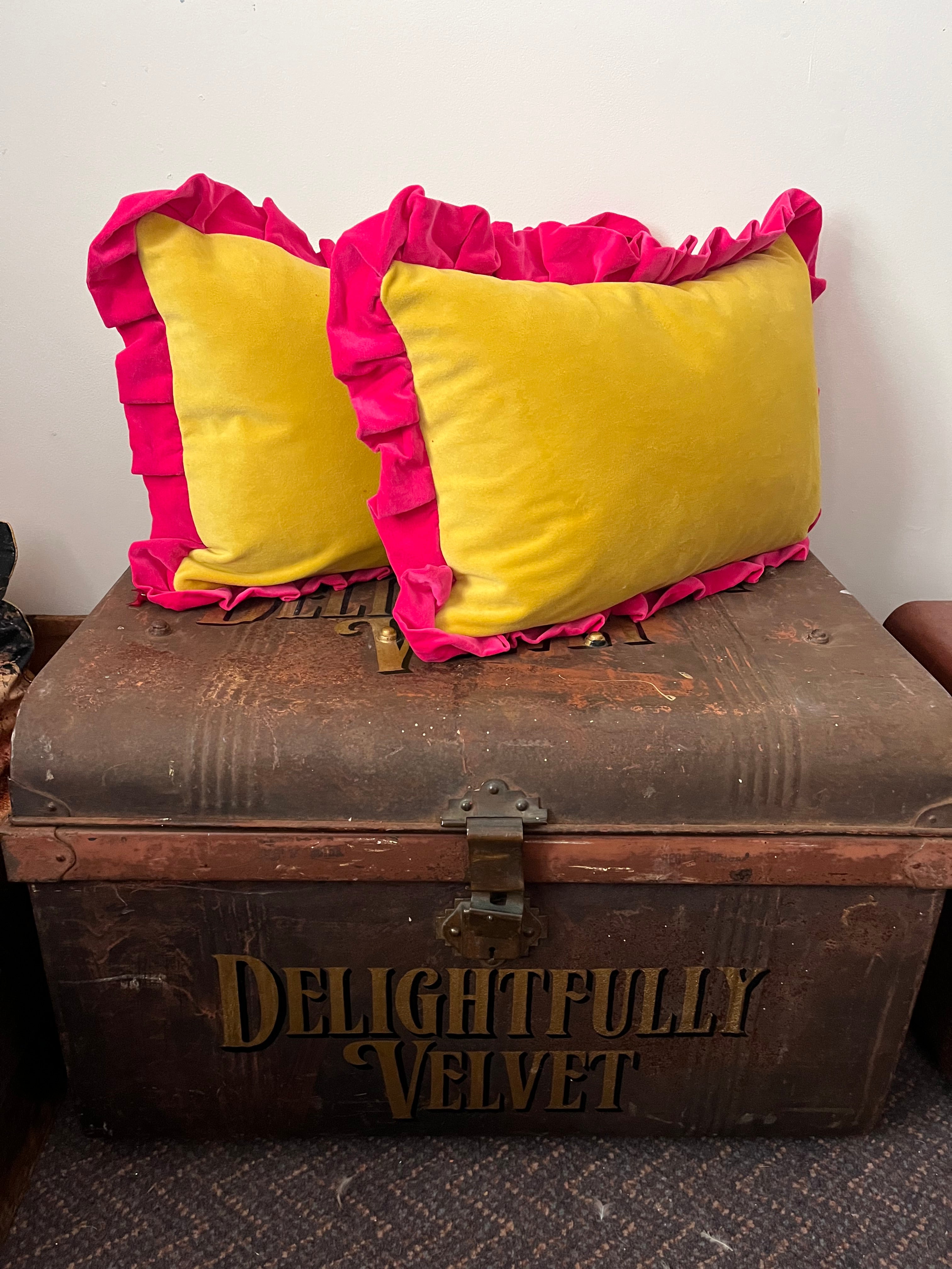 Sunshine yellow Frilly bolster cushion